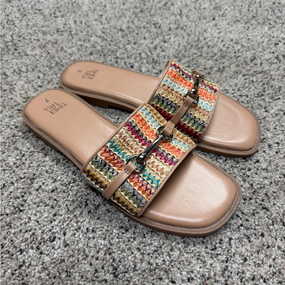 Time and Tru Multicolor Woven Slide Sandals